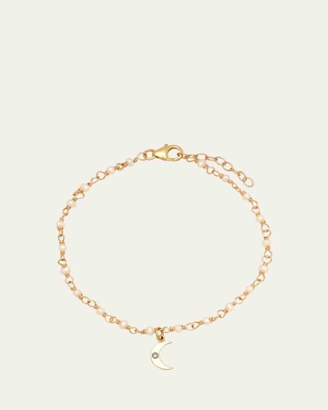 14K Beaded Wire Pearl Bracelet with Mini Moon Charm